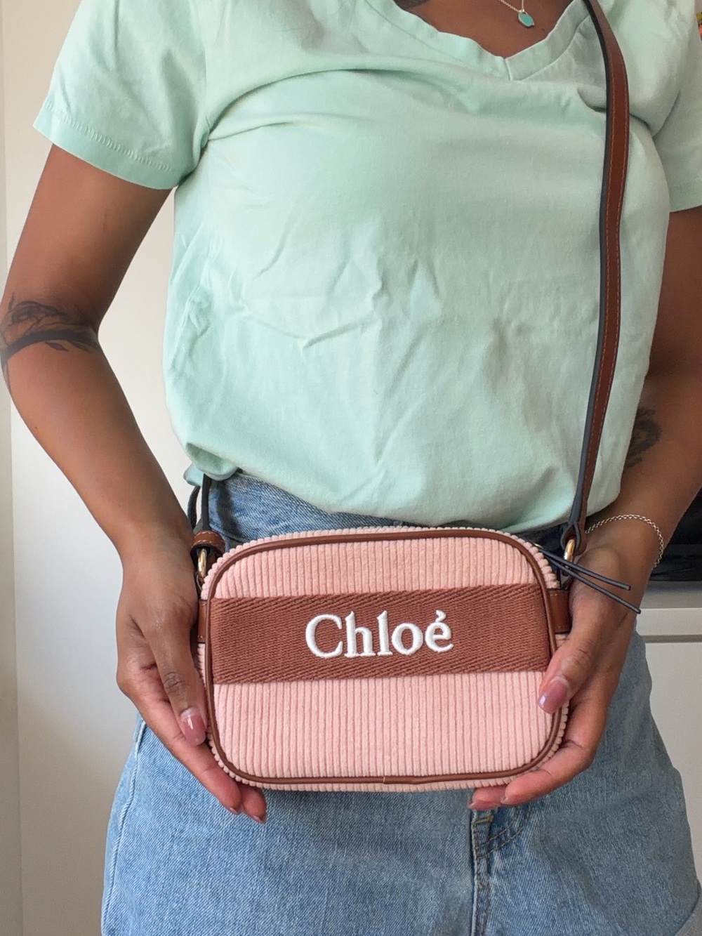 Authentic Chloé Woody Mini Camera Crossbody Bag Pink Brown - Like New